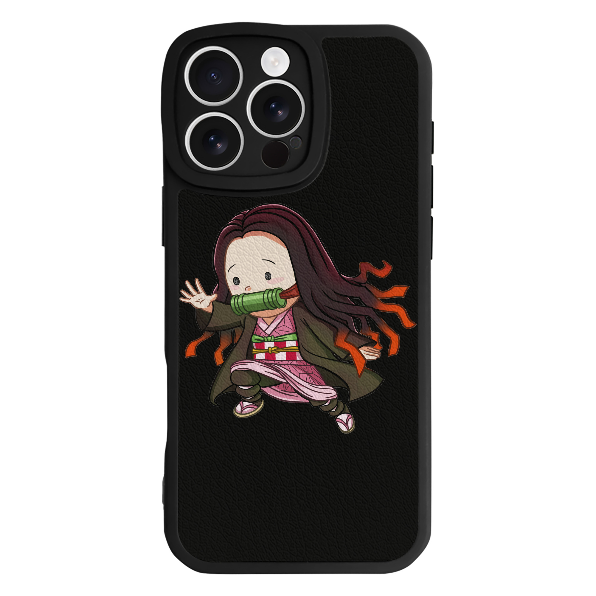 （画像用） 鬼滅の刃（きめつのやいば）竈門 禰󠄀豆子／かまど ねずこ Kamado Nezuko 【iPhone 16シリーズ対応】シリコンスマホケース（レザー調） 材質：シリコン